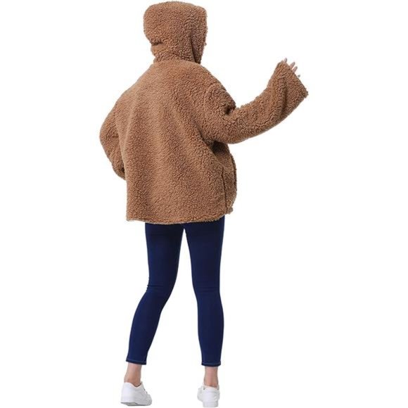 Catalonia Classic Reversible Sherpa Jacket, Fuzzy Winter Coat w/ Hood and Pocket - Picture 4 of 6